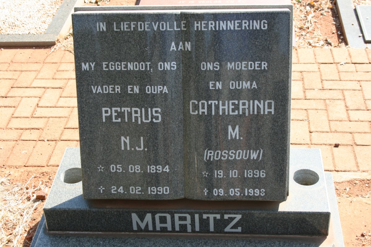 MARITZ  Petrus N.J. 1894-1990 &amp; Catherina M. ROSSOUW 1896-1998