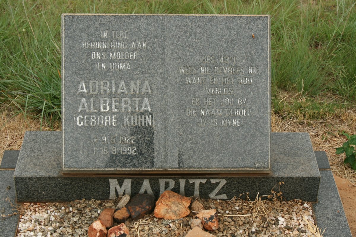 MARITZ Adriana Alberta nee KUHN 1922-1992