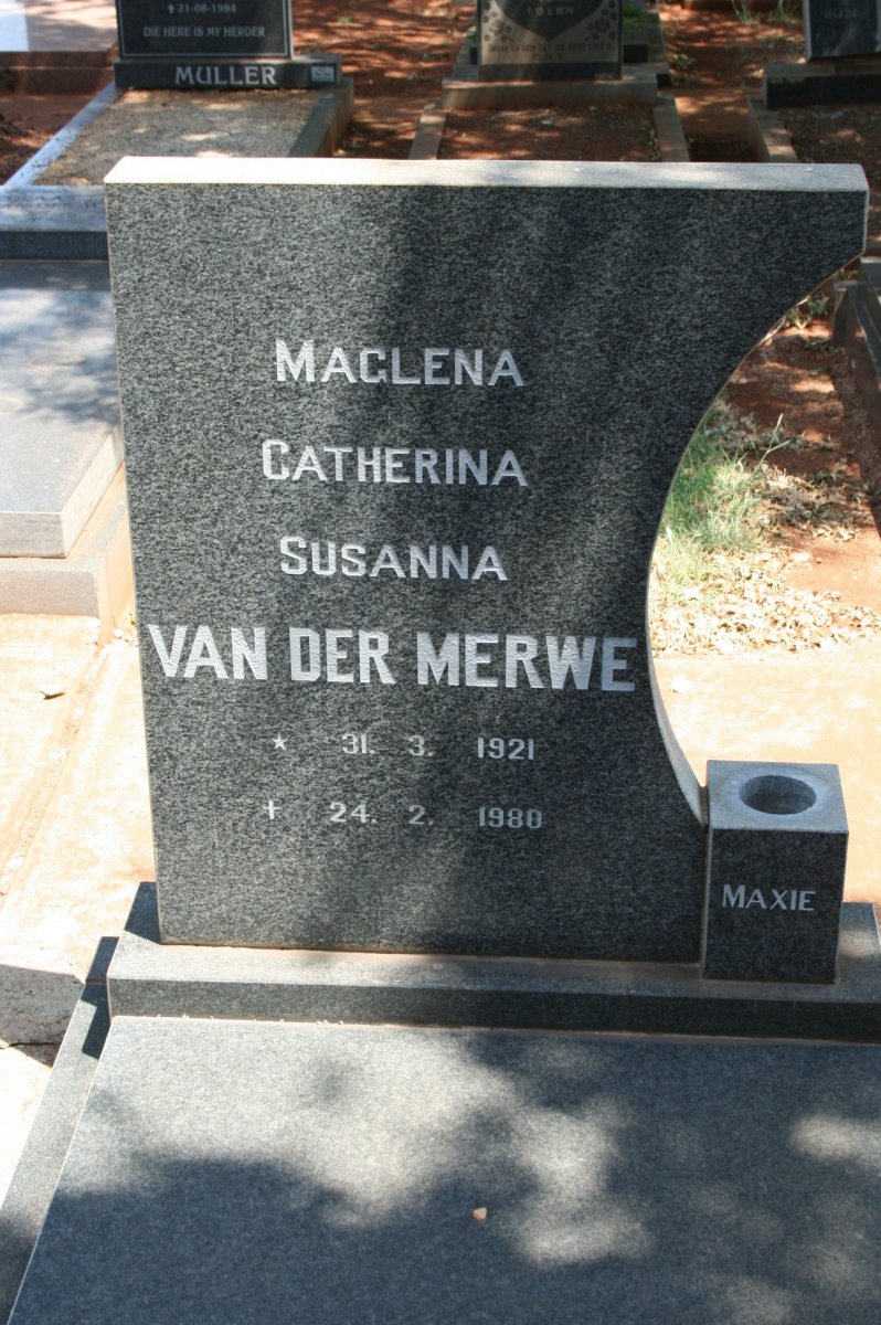 MERWE Maglena Catherina Susanna, van der 1921-1980