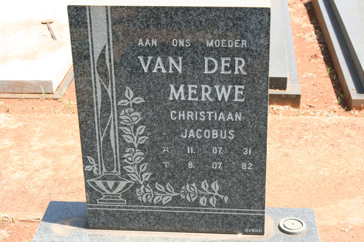MERWE Christiaan Jacobus, van der 1931-1982