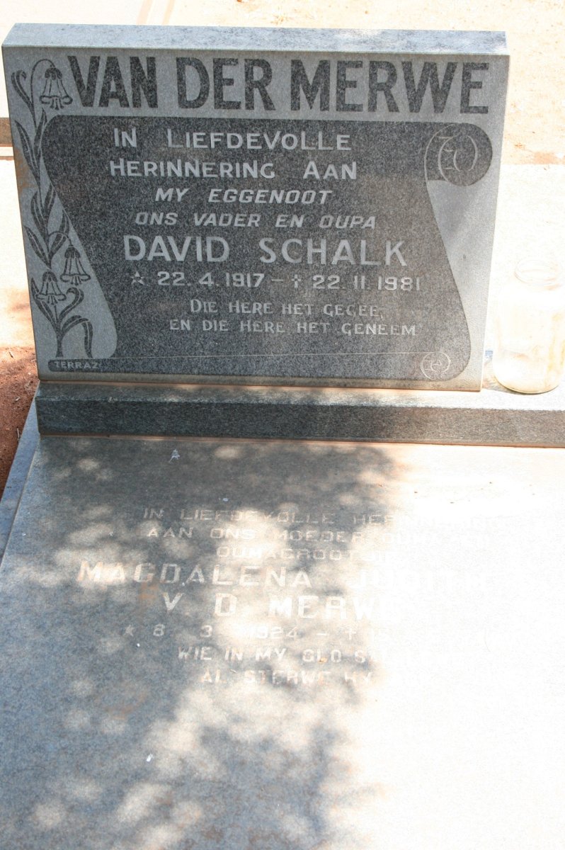 MERWE David Schalk, van der 1917-1981 &amp; Magdalena Judith 1924-19??
