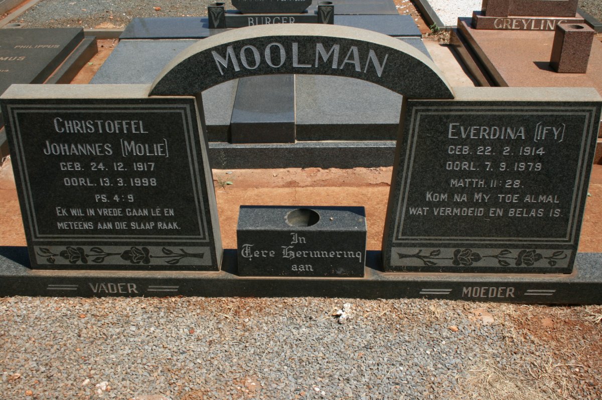 MOOLMAN Christoffel Johannes 1917-1998 &amp; Everdina 1914-1979