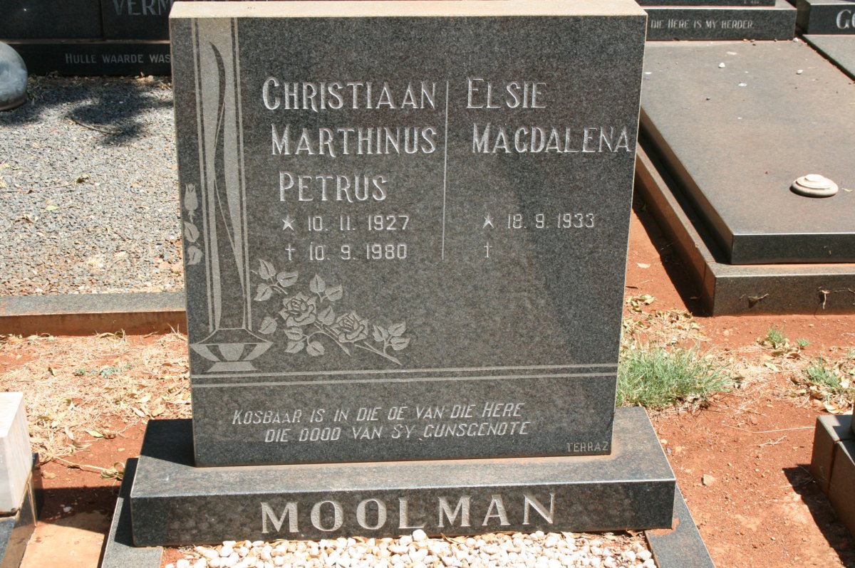 MOOLMAN Christiaan Marthinus Petrus 1927-1980 &amp; Elsie Magdalena 1933-