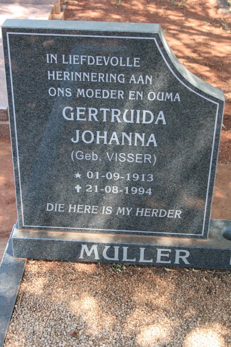 MULLER Gertruida Johanna nee VISSER 1913-1994