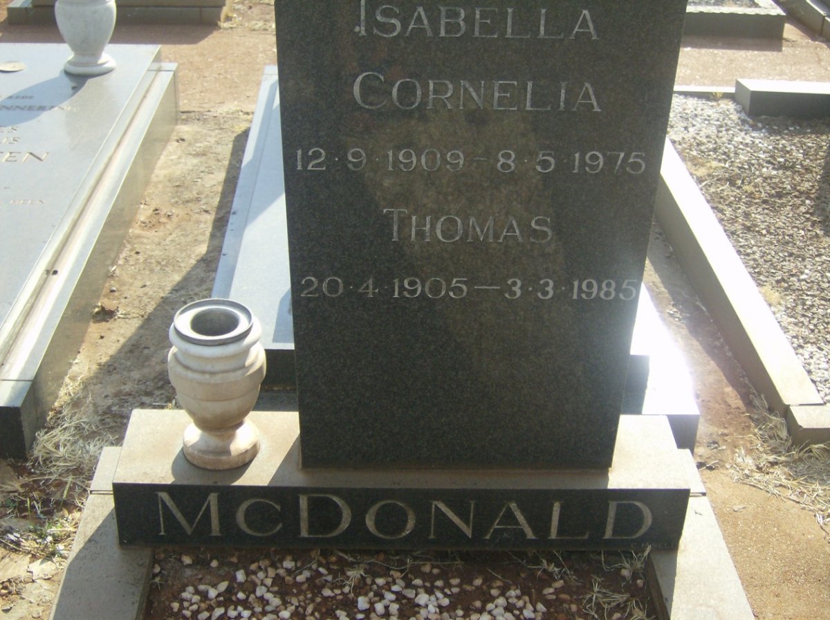 McDONALD Thomas 1905-1985 &amp; Isabella Cornelia 1909-1975