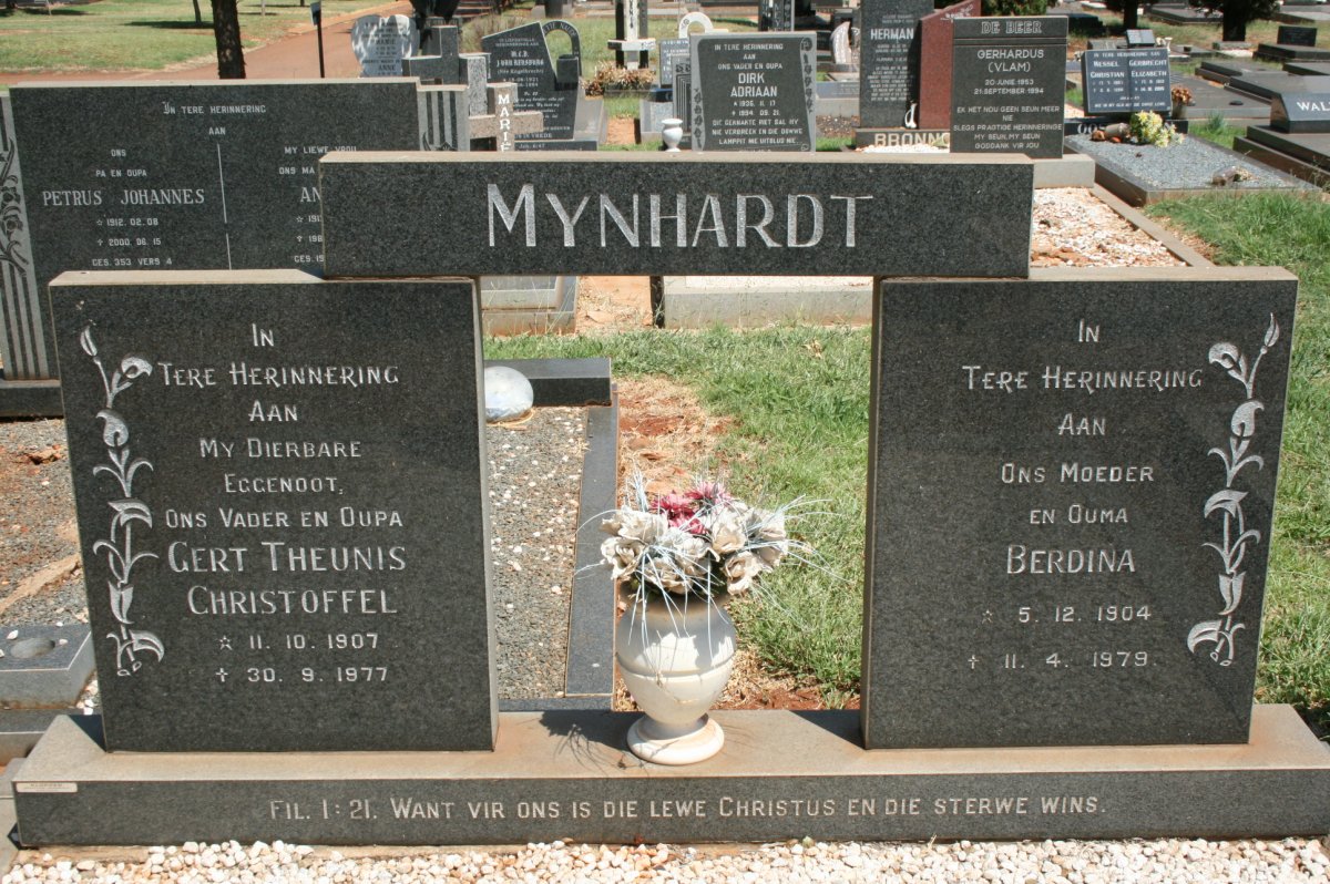 MYNHARDT Gert Theunis Christoffel 1907-1977 &amp; Berdina 1904-1979