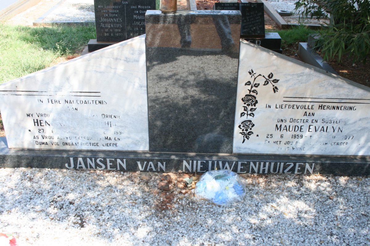 NIEUWENHUIZEN Hendrina Sophia, Jansen van 1931-199? :: JANSEN VAN NIEUWENHUIZEN Maude Evalyn 1959-1977