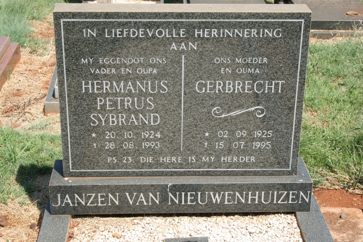 NIEUWENHUIZEN Hermanus Petrus Sybrand, Janzen van 1924-1993 &amp; Gerbrecht 1925-1995