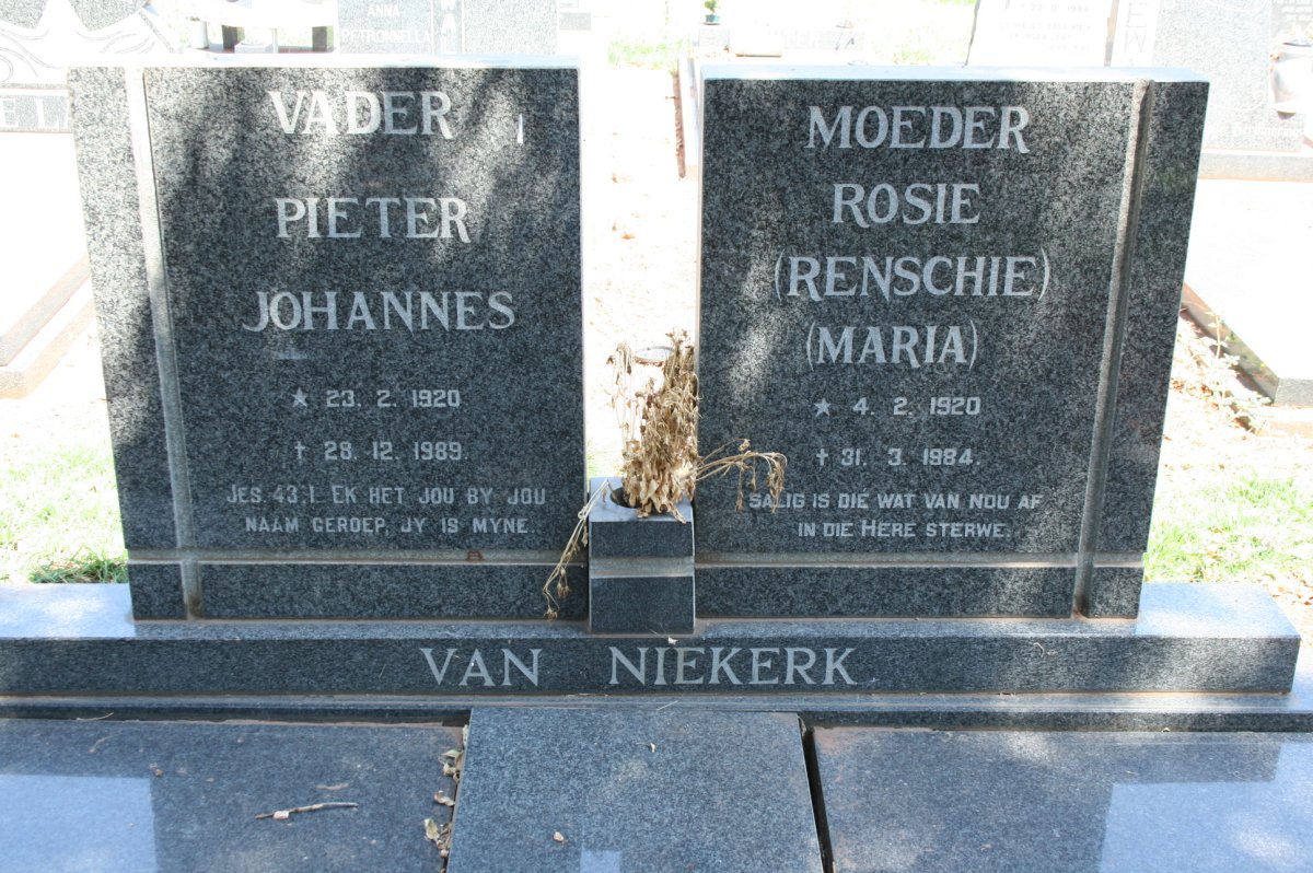 NIEKERK Pieter Johannes, van 1920-1989 &amp; Renschie Maria 1920-1984