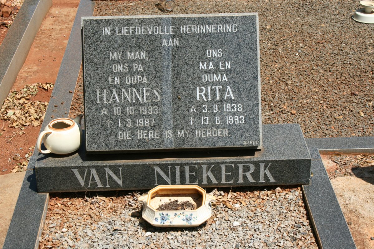 NIEKERK Hannes, van 1933-1987 &amp; Rita 1938-1993