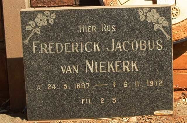 NIEKERK Frederick Jacobus, van 1897-1972