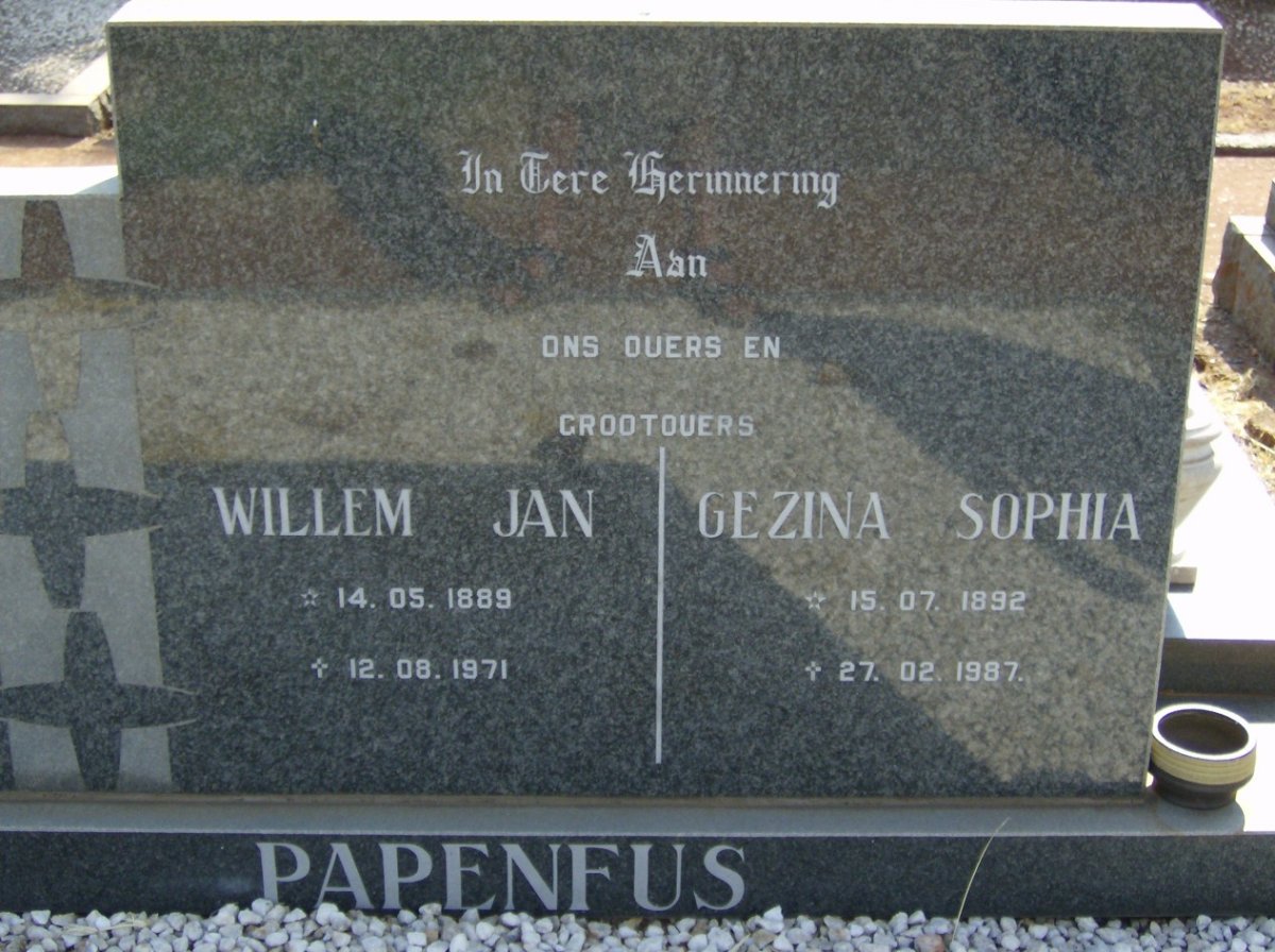 PAPENFUS Willem Jan 1889-1971 &amp; Gezina Sophia 1892-1987