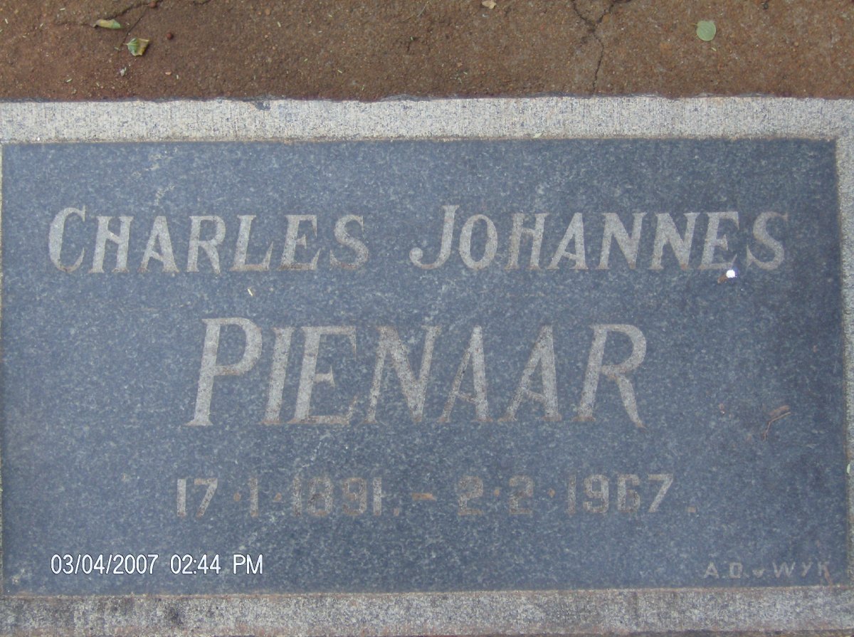 PIENAAR Charles Johannes 1891-1967