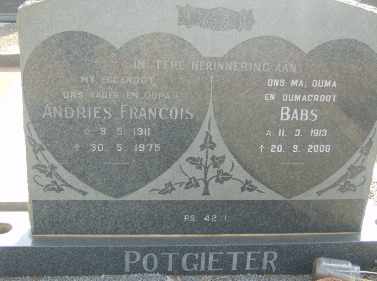 POTGIETER Andries Francois 1911-1975 &amp; Babs 1913-2000