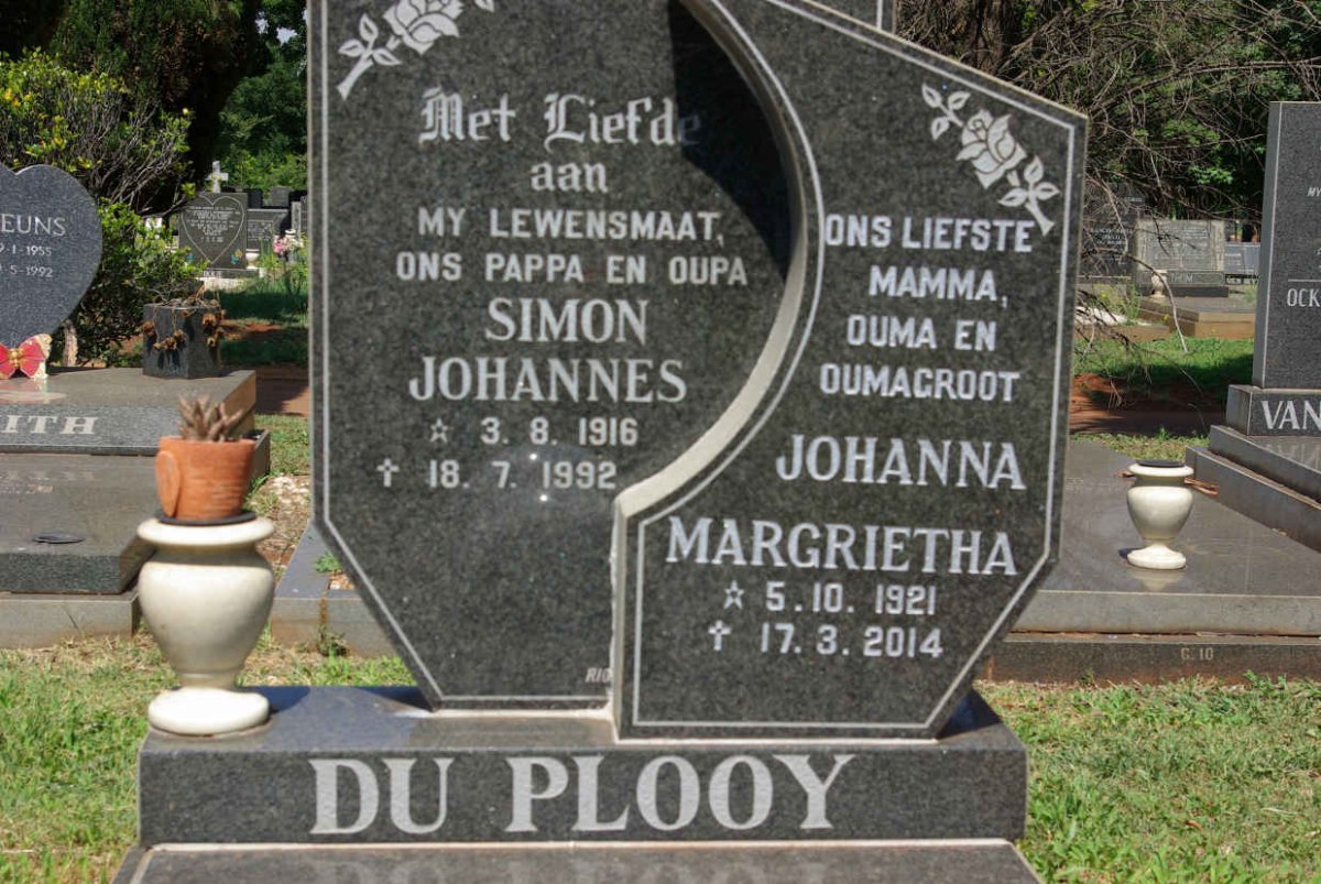 PLOOY Simon Johannes, du 1916-1992 &amp; Johanna Margrietha 1921-2014