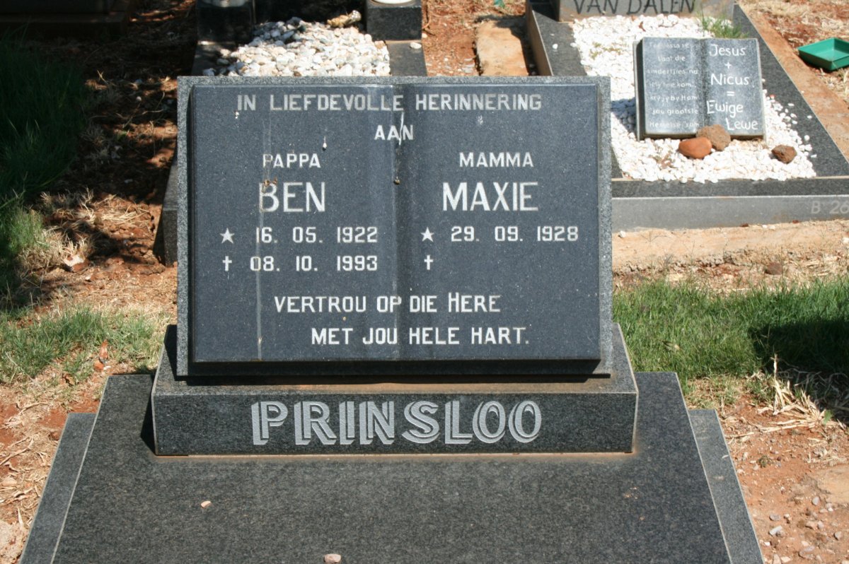 PRINSLOO Ben 1922-1993 &amp; Maxie 1928-