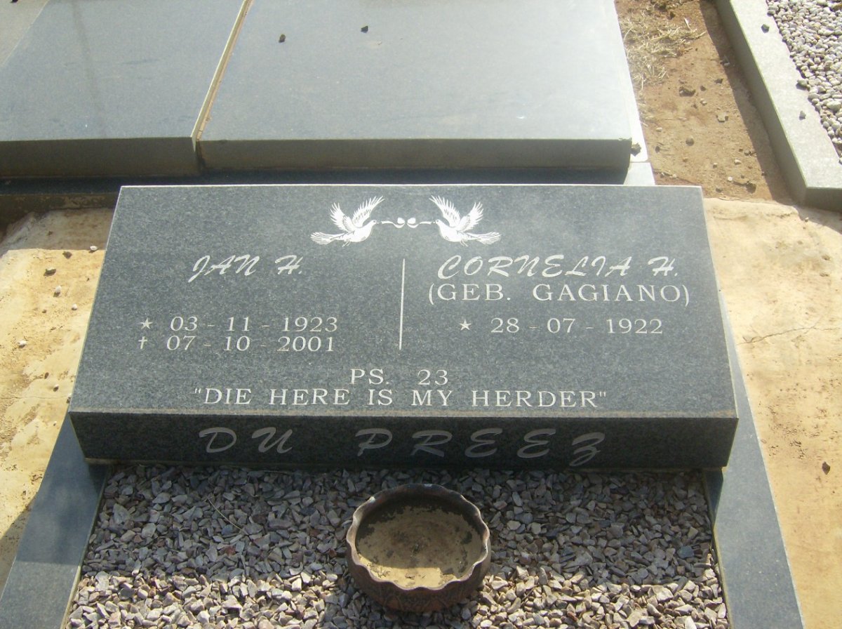 PREEZ Jan H., du 1923-2001 &amp; Cornelia H. GAGIANO 1922-