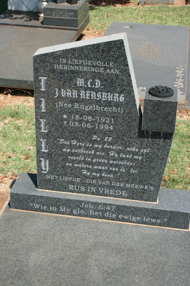 RENSBURG M.C.D., J. van nee ENGELBRECHT 1921-1994
