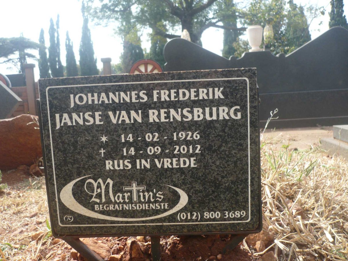 RENSBURG Johannes Frederik, Janse van 1926-2012
