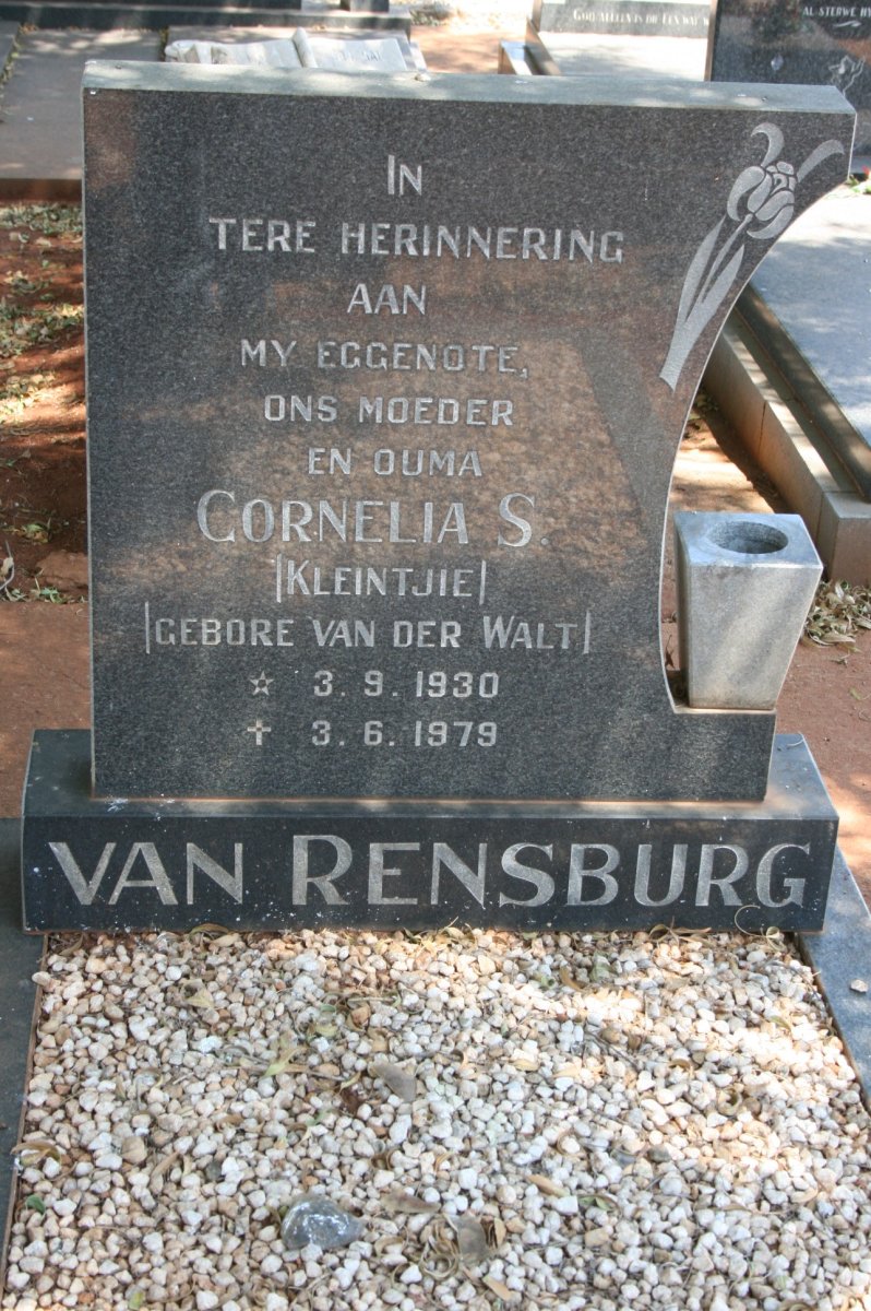 RENSBURG Cornelia S., van nee VAN DER WALT 1930-1979