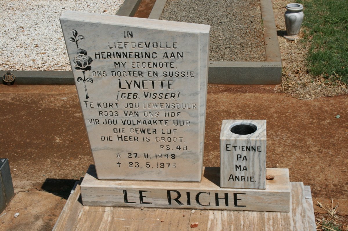 RICHE Lynette, le nee VISSER 1948-1973