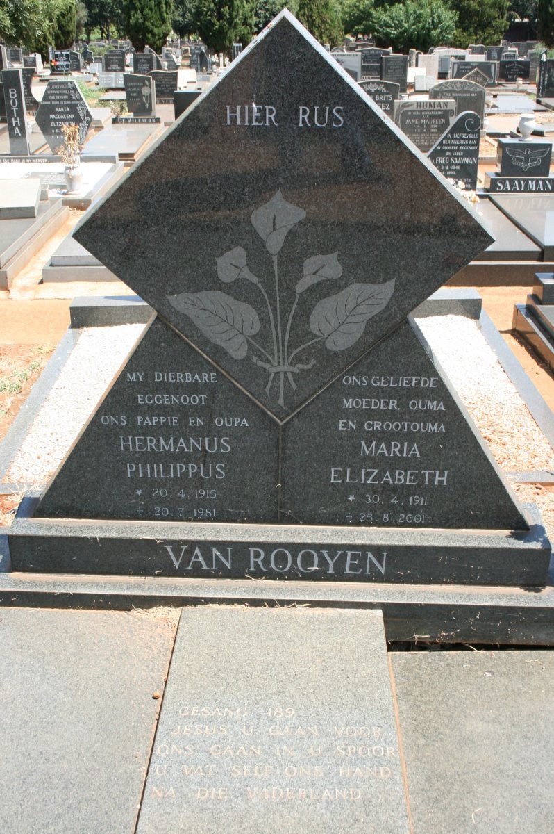 ROOYEN Hermanus Philippus, van 1915-1981 &amp; Maria Elizabeth 1911-2001