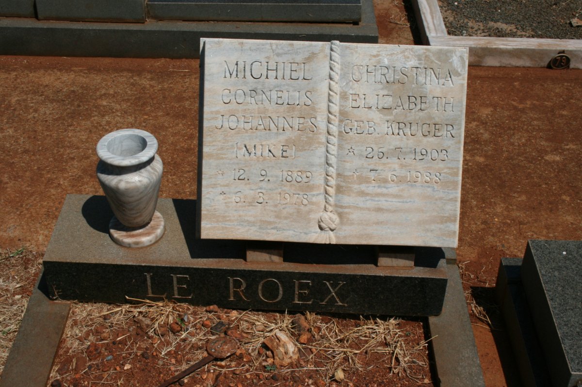 ROEX Michiel Cornelis Johannes, le 1889-1978 &amp; Christina Elizabeth KRUGER 1903-1988