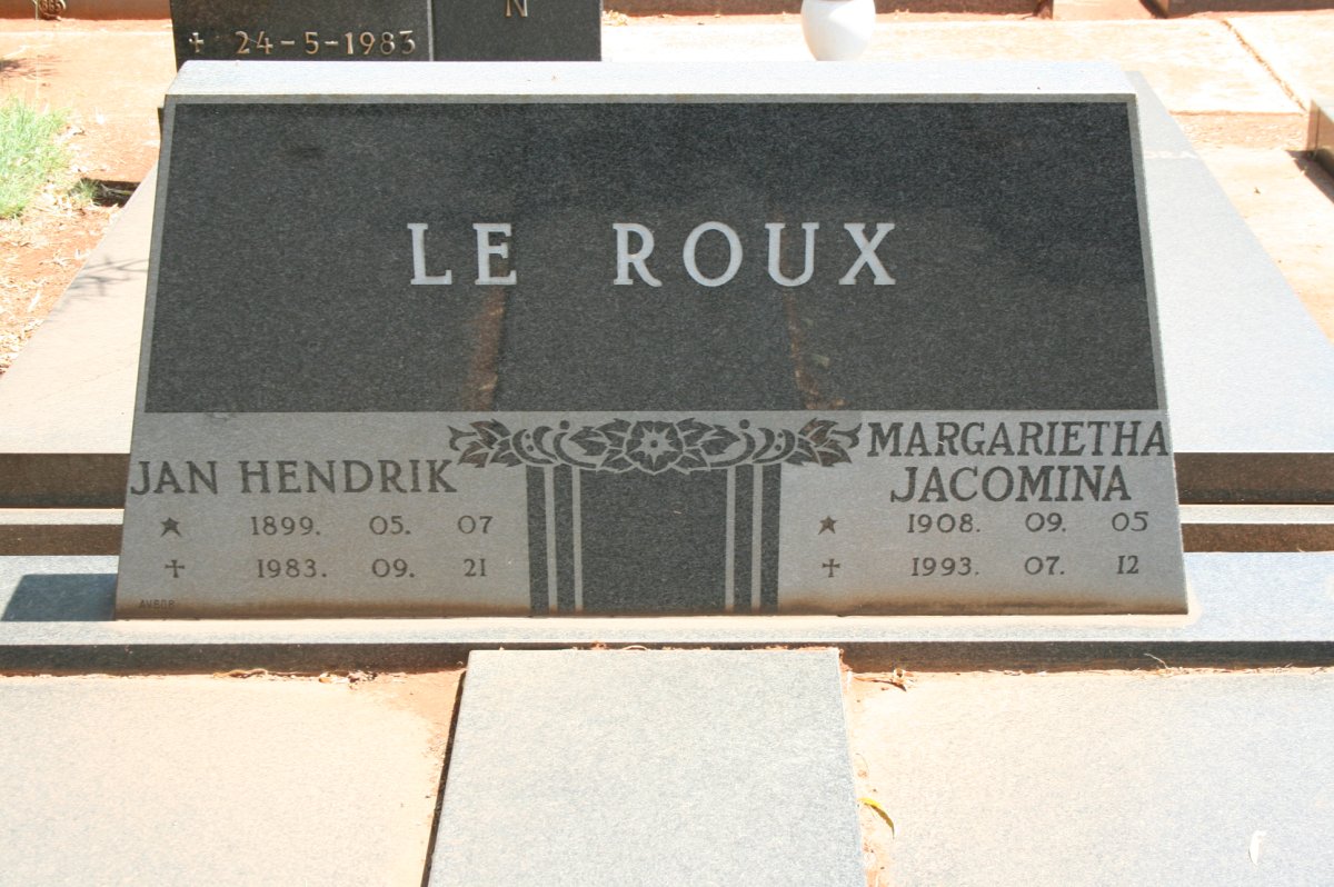 ROUX Jan Hendrik, le 1899-1983 &amp; Margarietha Jacomina 1908-1993