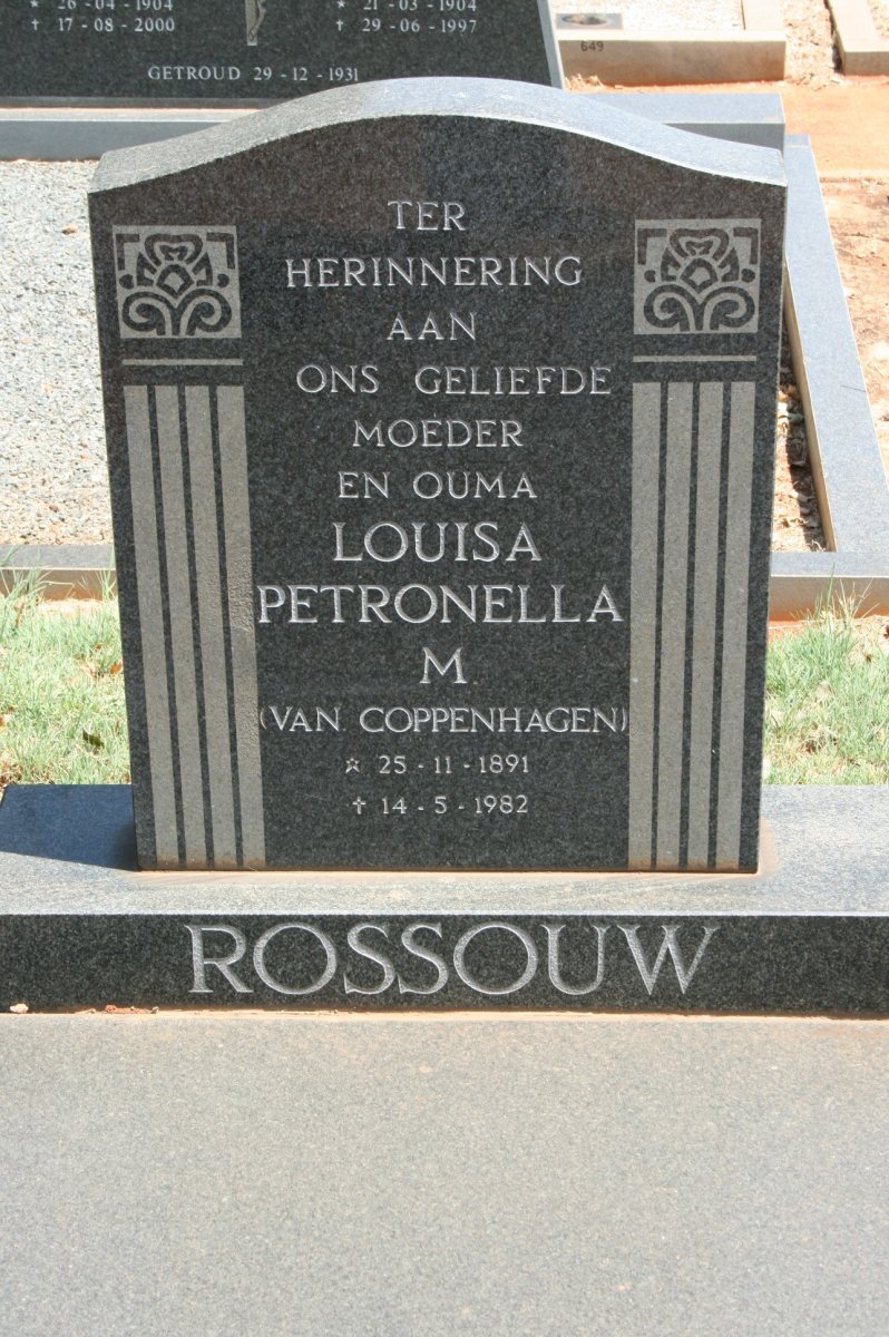 ROSSOUW Louisa Petronella M. nee VAN COPPENHAGEN 1891-1982