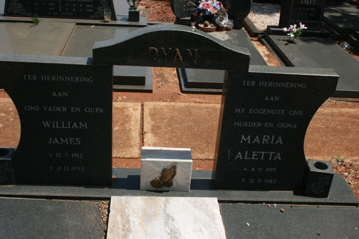 RYAN William James 1912-1993 &amp; Maria Aletta 1919-1983