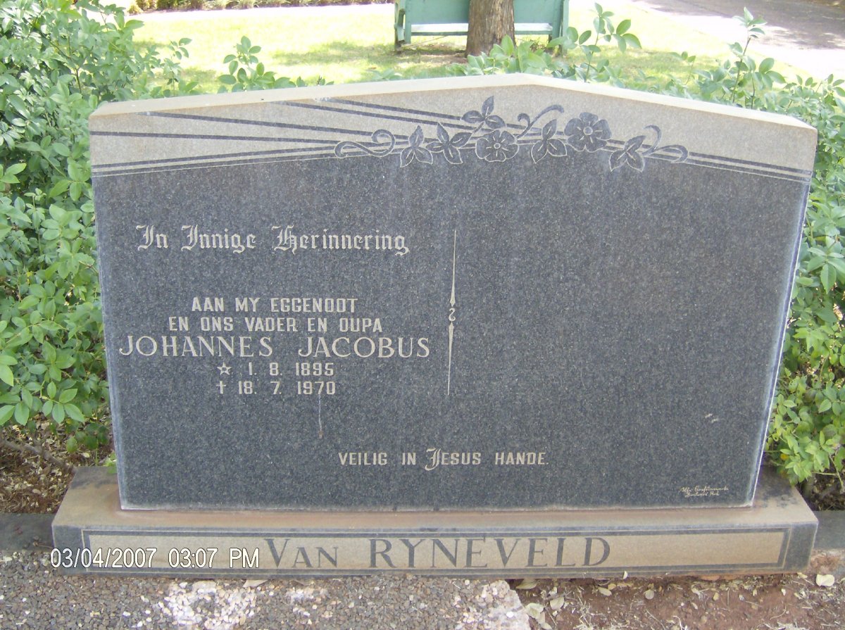 RYNEVELD Johannes Jacobus, van 1895-1970