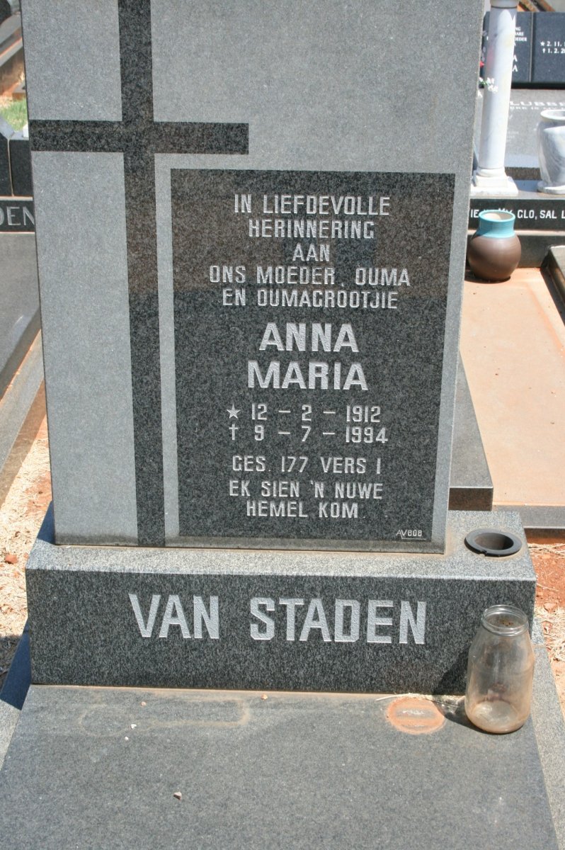 STADEN Anna Maria, van 1912-1994