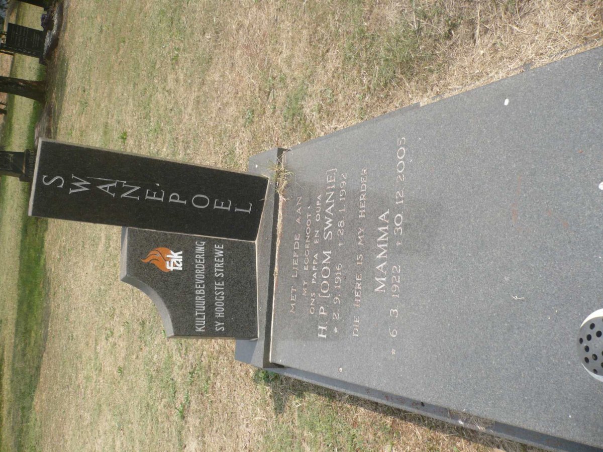 SWANEPOEL H.P. 1916-1992 &amp; Mamma 1922-2005