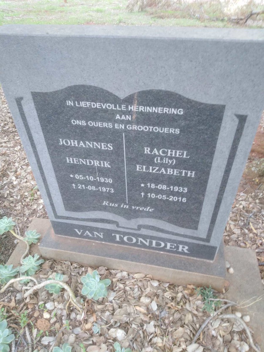 TONDER Johannes Hendrik, van 1930-1973 &amp; Rachel Elizabeth 1933-2016