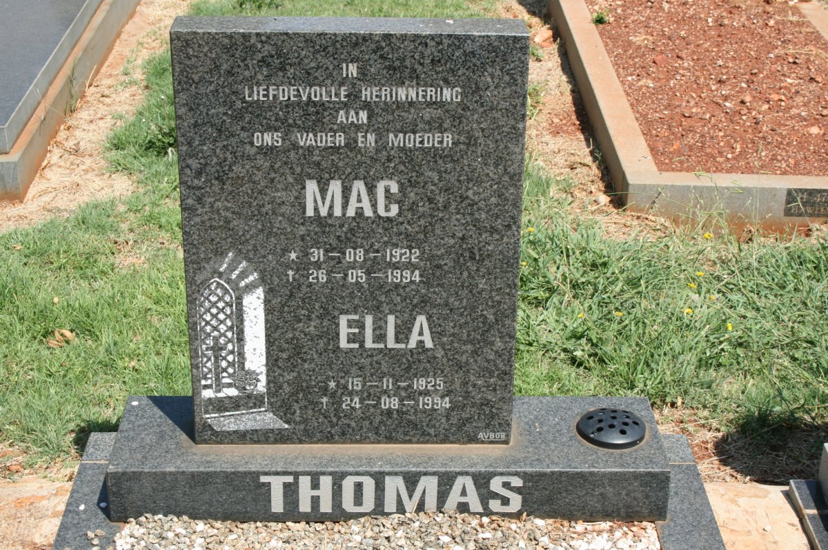THOMAS Mac 1922-1994 &amp; Ella 1925-1994