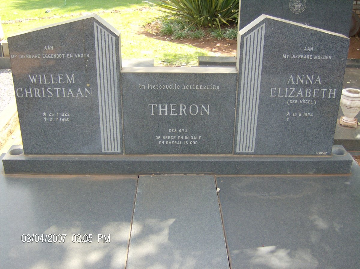 THERON Willem Christiaan 1922-1980 &amp; Anna Elizabeth VOGEL 1924-