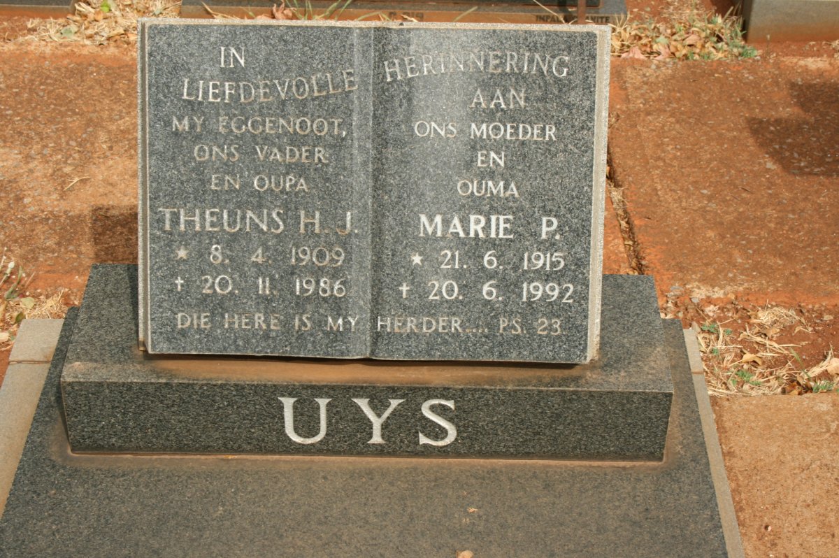 UYS Theuns H.J. 1909-1986 &amp; Marie P. 1915-1992