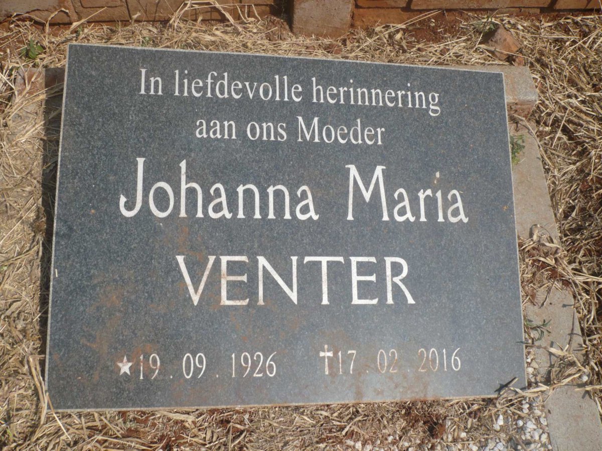 VENTER Johanna Maria 1926-2016