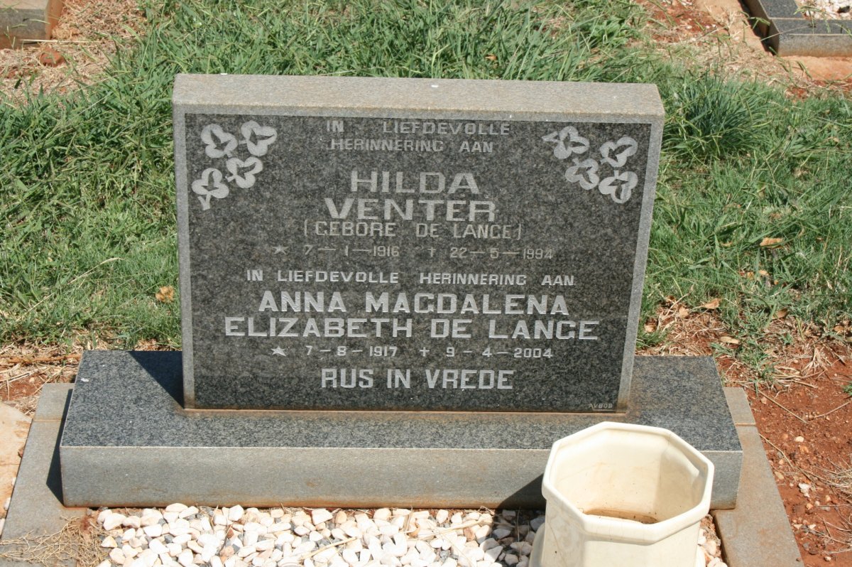 VENTER Hilda nee DE LANGE 1916-1992 :: DE LANGE Anna Magdalena Elizabeth 1917-2004