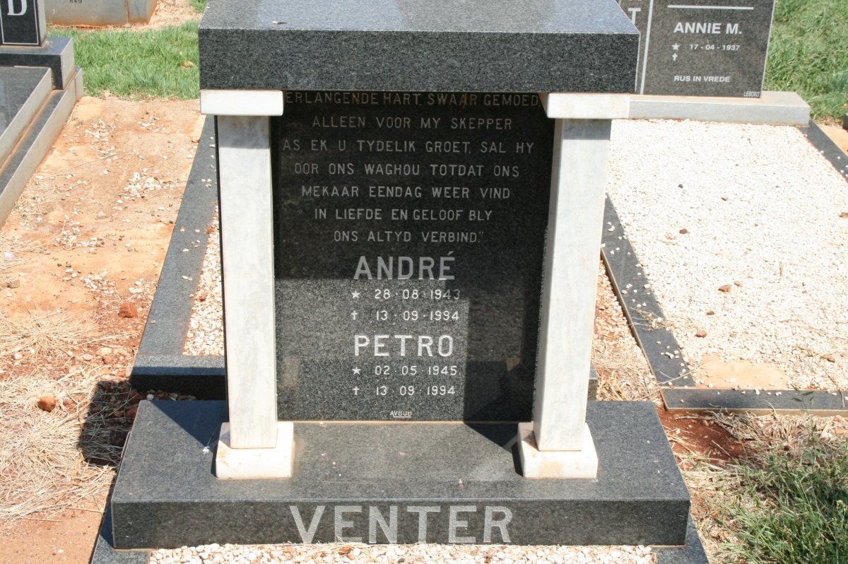 VENTER Andre 1943-1994 &amp; Petro 1945-1994