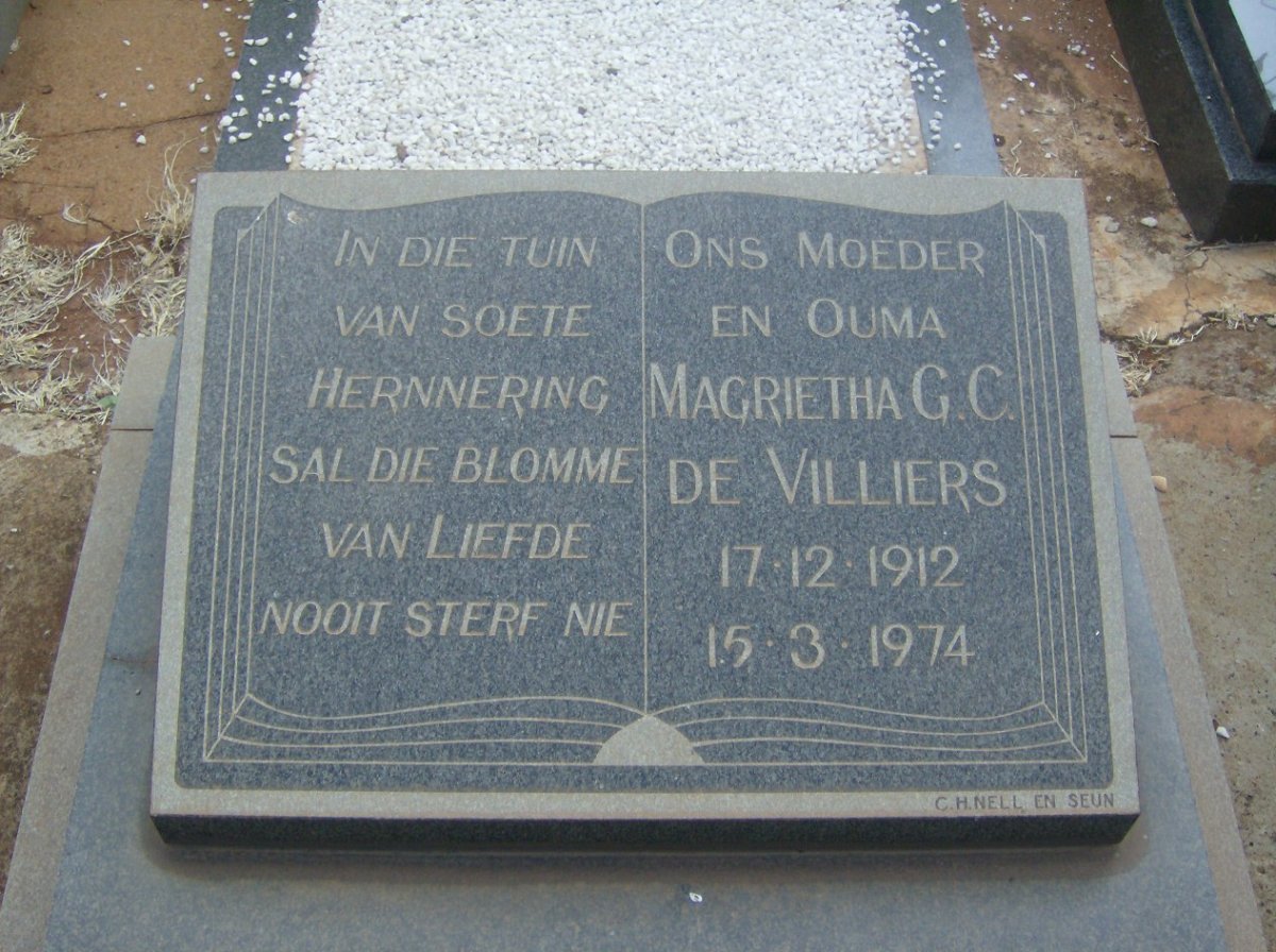 VILLIERS Magrietha G.C., de 1912-1974