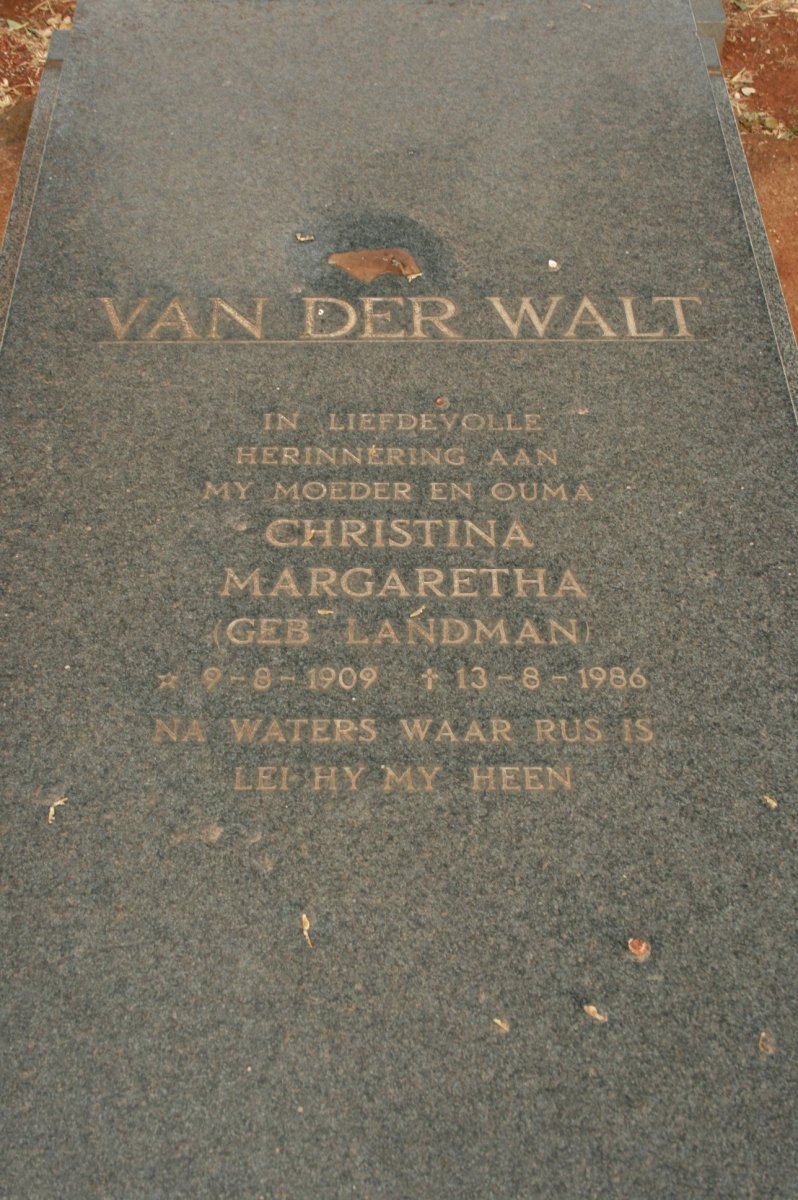 WALT Christina Margaretha, van der nee LANDMAN 1909-1986