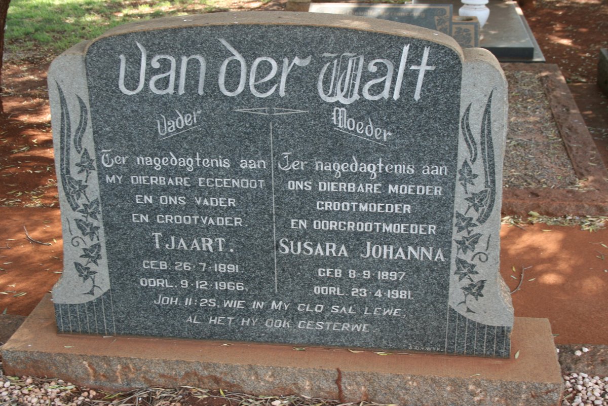 WALT Tjaart, van der 1891-1966 &amp; Susara Johanna 1897-1981