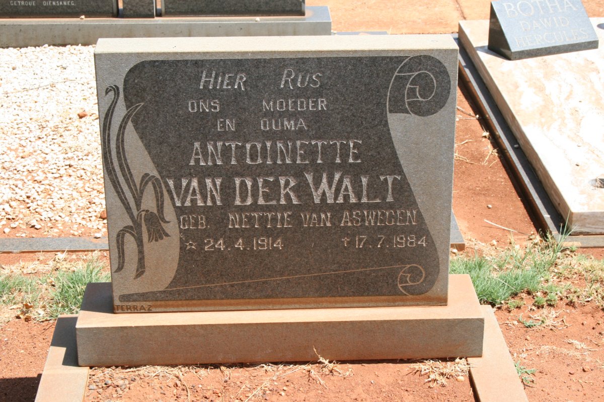 WALT Antoinette, van der nee VAN ASWEGEN 1914-1984