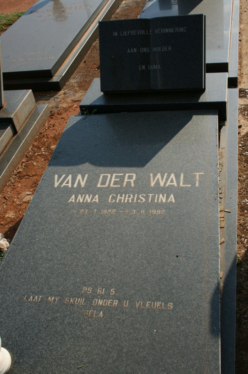 WALT Anna Christina, van der 1922-1992