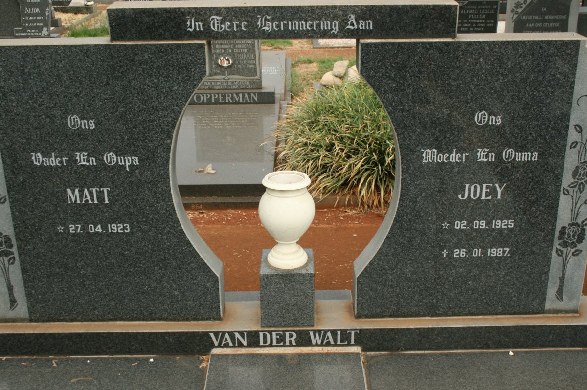 WALT Matt, van der 1923- &amp; Joey 1925-1987
