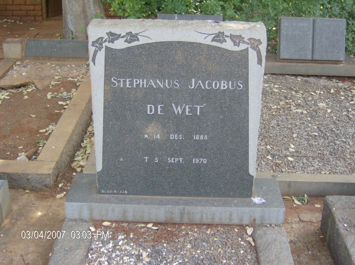 WET Stephanus Jacobus, de 1888-1970