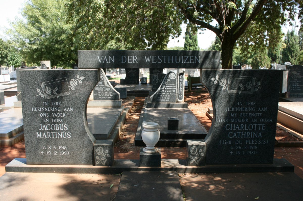 WESTHUIZEN Jacobus Martinus, van der 1918-1997 &amp; Charlotte Cathrina DU PLESSIS 1918-1980