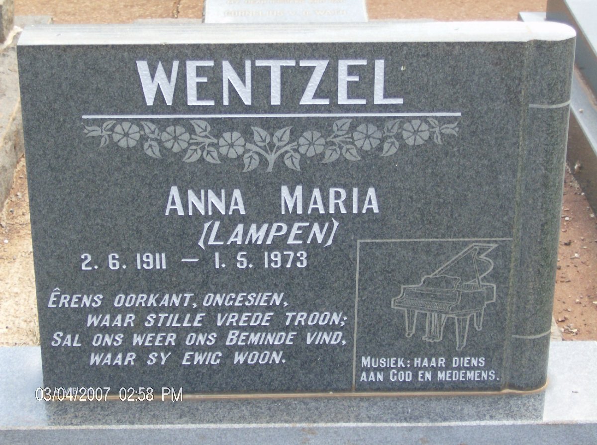 WENTZEL Anna Maria nee LAMPEN 1911-1973
