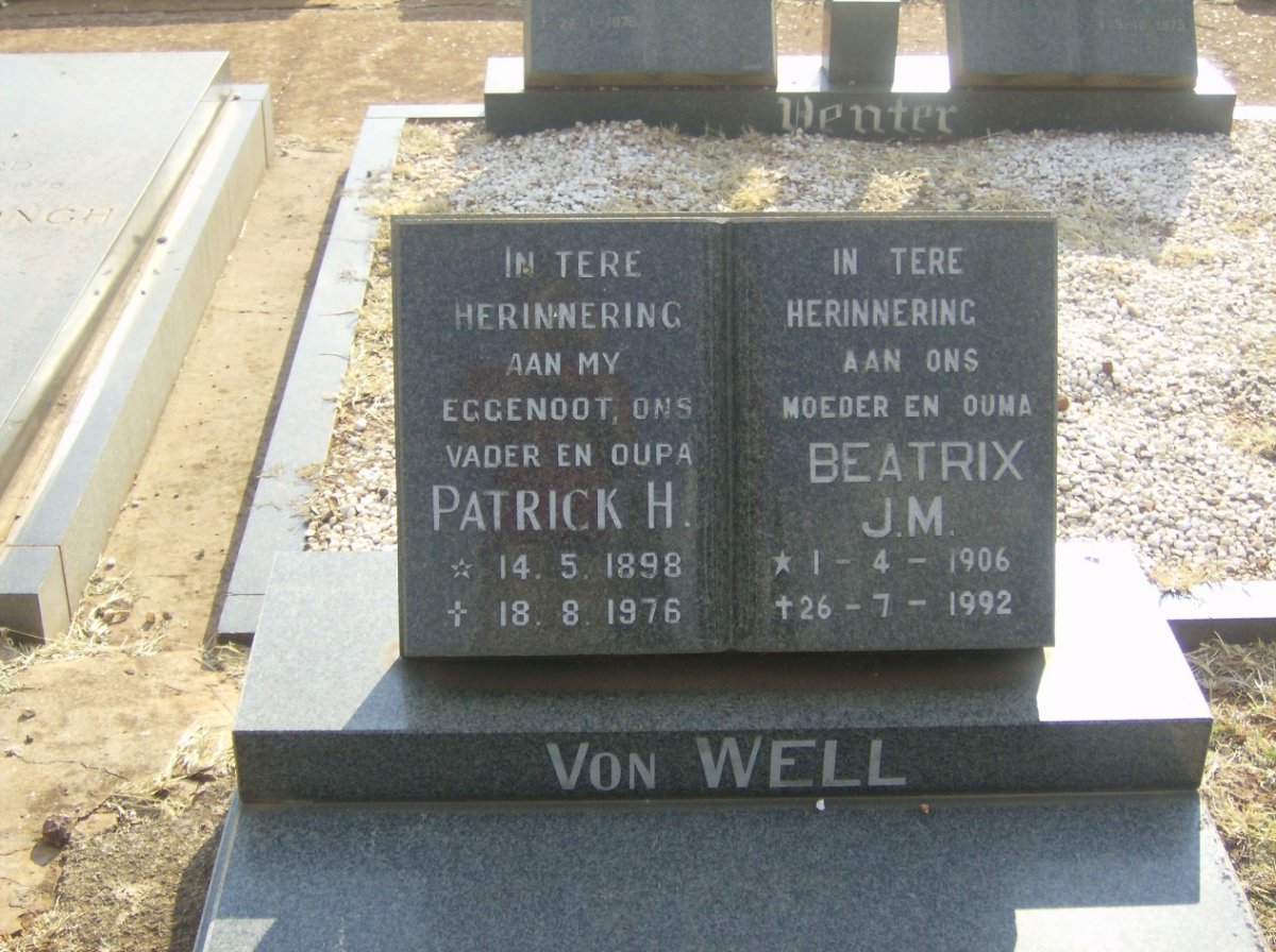 WELL Patrick H., von 1898-1976 &amp; Beatrix J.M. 1906-1992